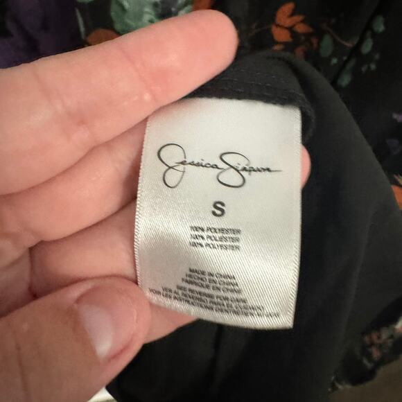 Jessica Simpson Black Floral Drop Waist Mini Dress Size Small Long Sleeves - Picture 6 of 9